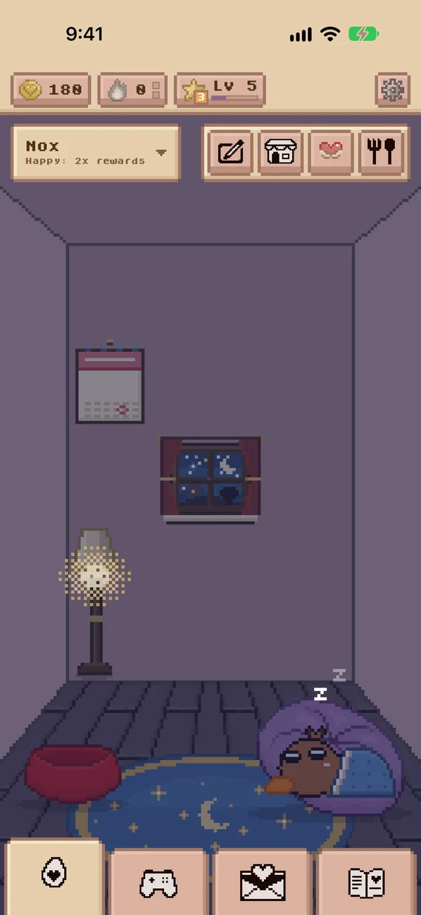 The pal asleep in a moonlit room